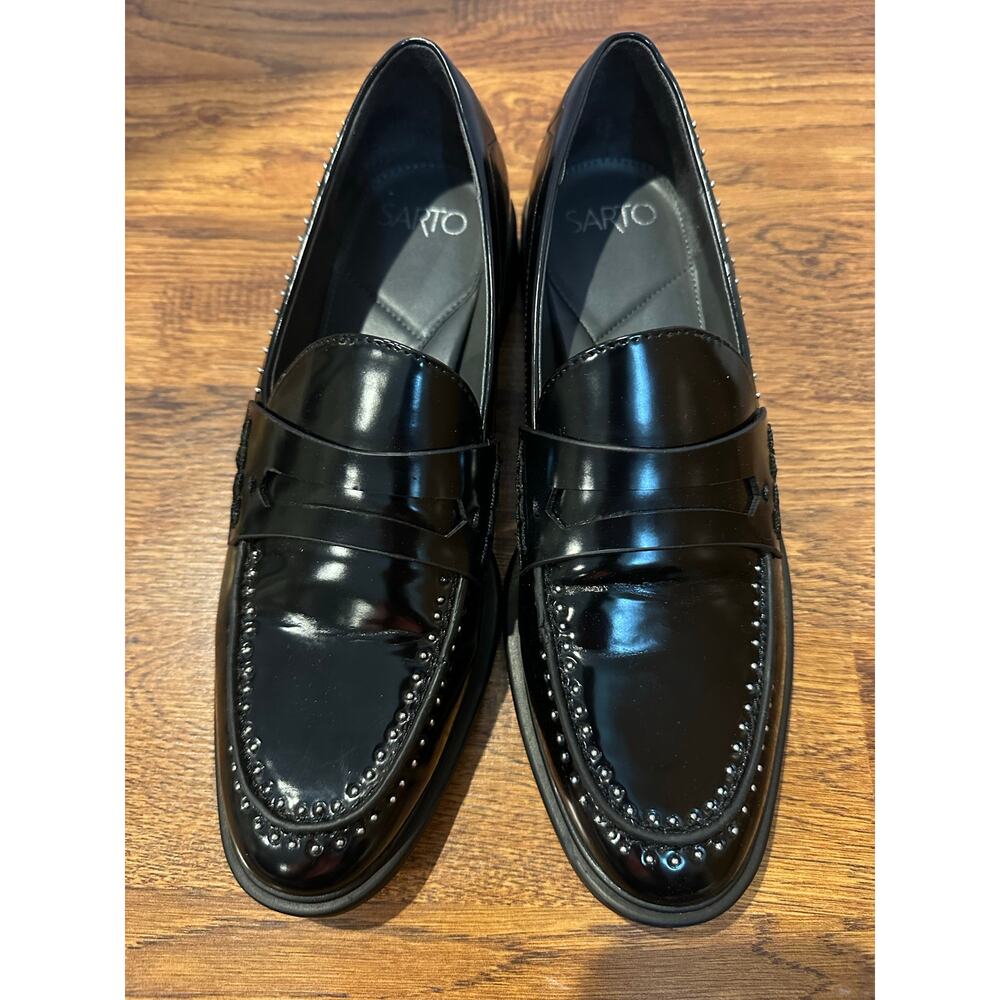 Franco Sarto Women's Eden Faux Patent Studded Loafers – Black – Size 9.5 - Picture 3 of 9